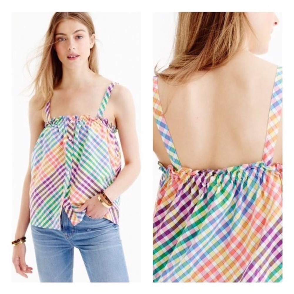 J Crew button front top in rainbow gingham‎ tank